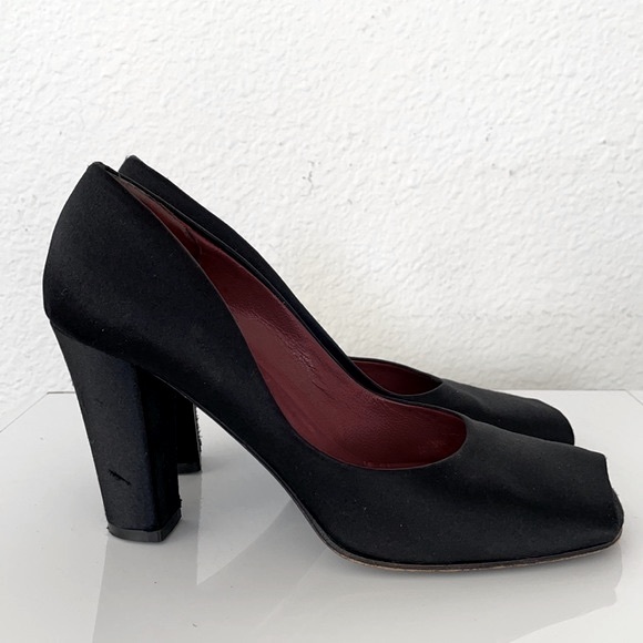 Vintage 90s YSL Silk Satin Square Peep Toe Pump - Picture 4 of 16